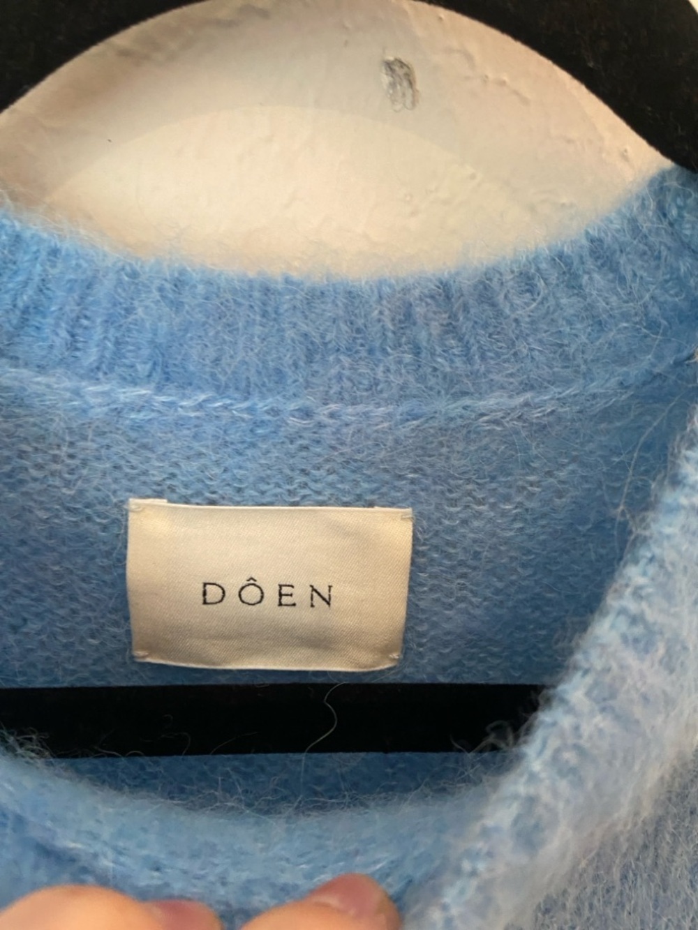 DÔEN Hearst Sweater Seashore Blue Fuzzy Alpaca Short Sleeve Knit XS - Picture 4 of 7